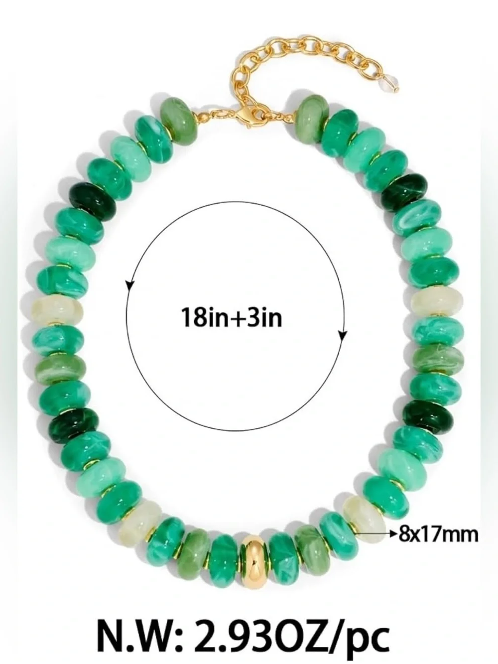 Statement Green Beaded Necklace with Gold Accents